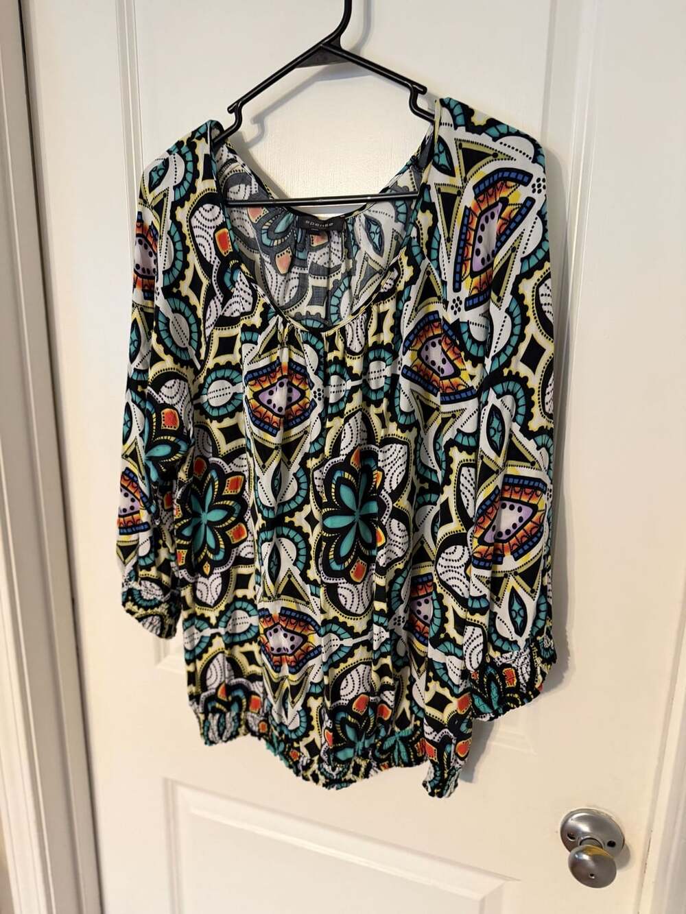 Spense Geometric Patterned Scoop Neck 3/4 Sleeve Blouse Size XL